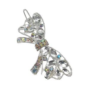 Sparkling Silver Crystal Bow Hair Clip 2.5”